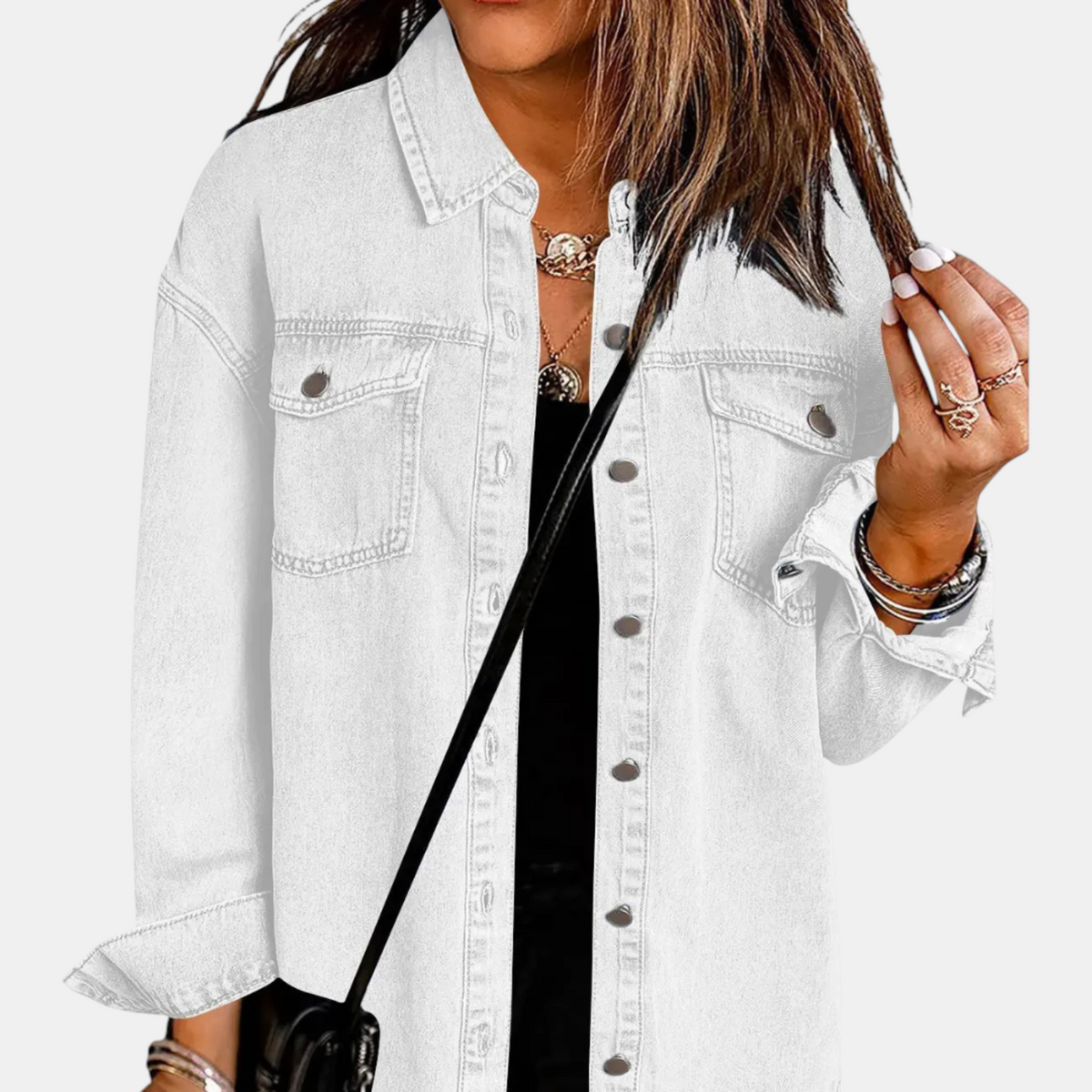 Women's Washed Snap Button Denim Jacket Oversized Fit