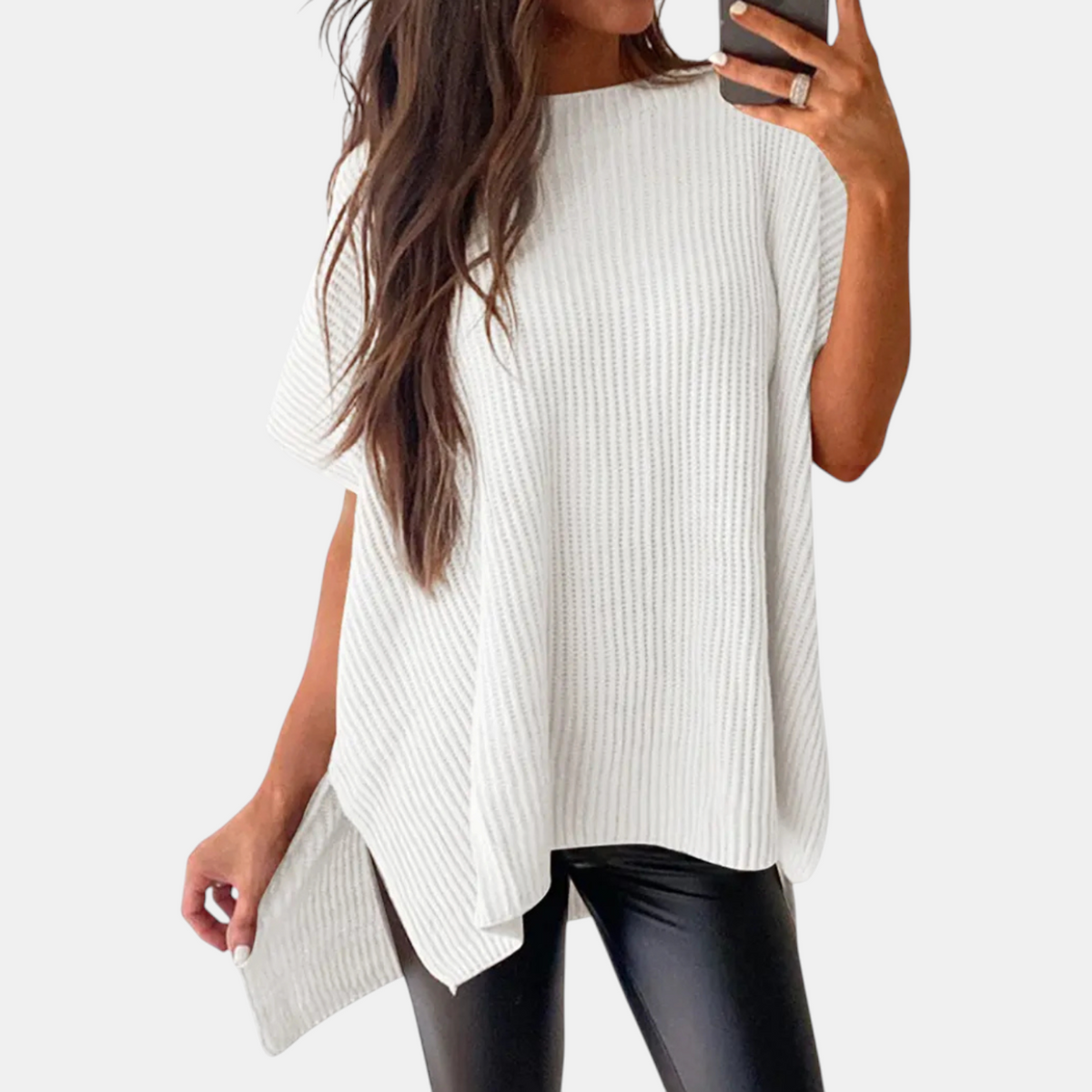 Women's Oversized Drop Shoulder Knit Sweater with Side Slits