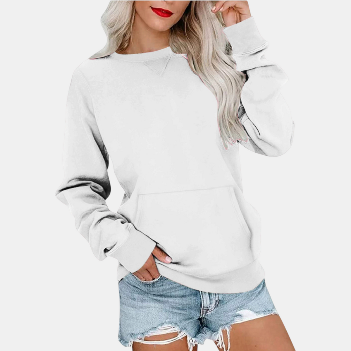Women's Crewneck Kangaroo Pocket Oversized Sweatshirt
