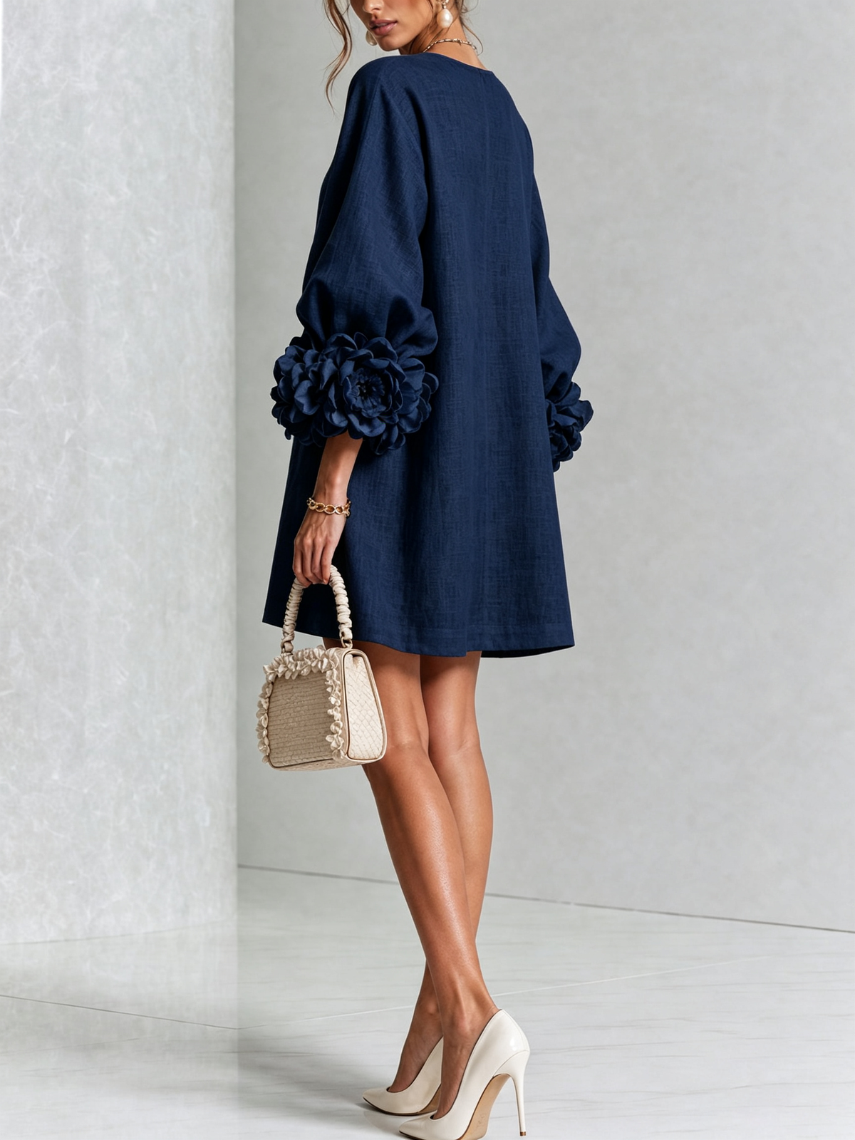 Brune | Short Linen-Blend Dress with Puff Sleeves