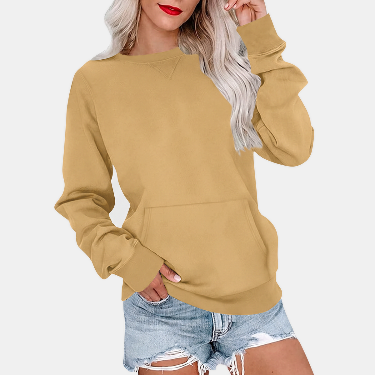 Women's Crewneck Kangaroo Pocket Oversized Sweatshirt