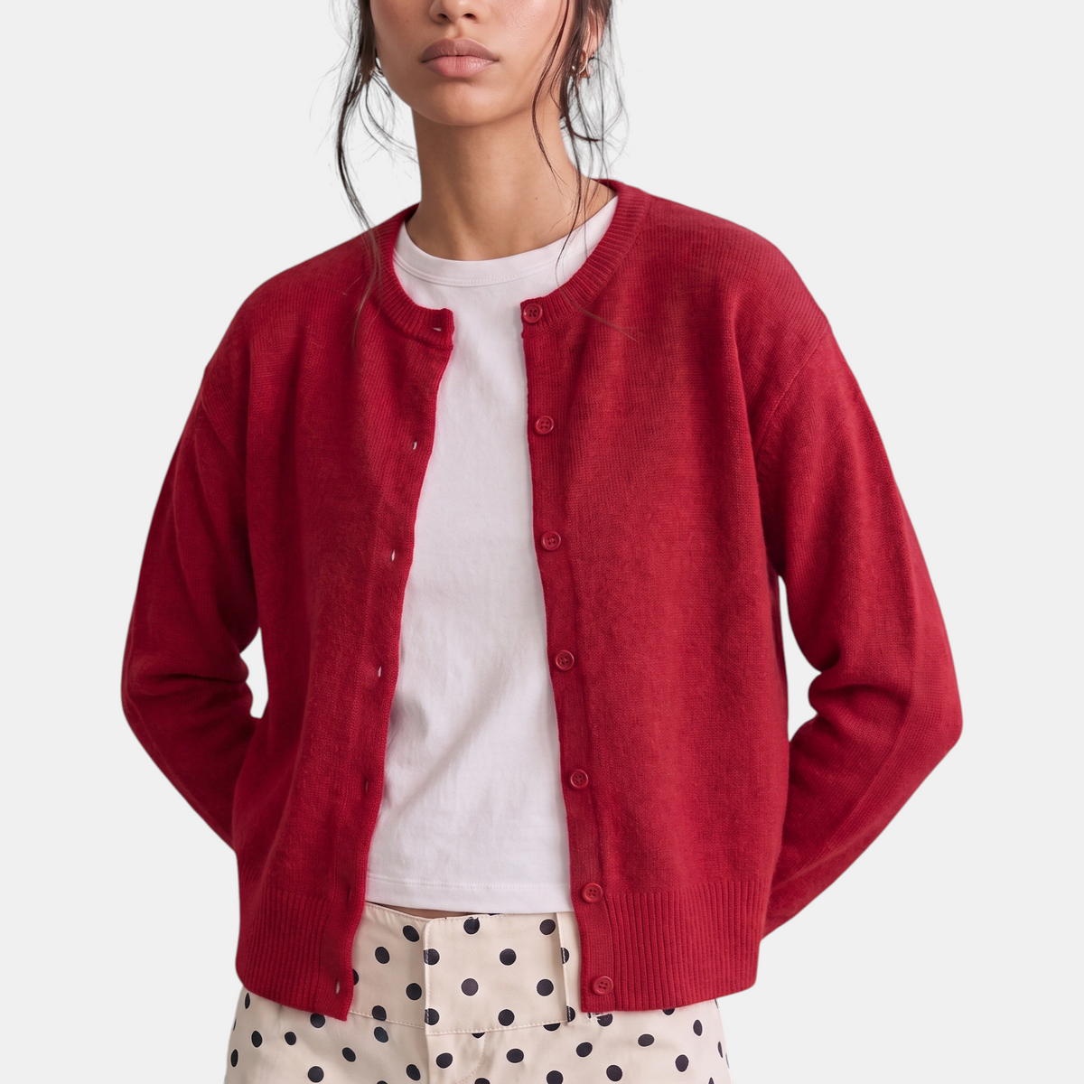 Women's Cropped Cardigan Sweater Button Front Fine Knit
