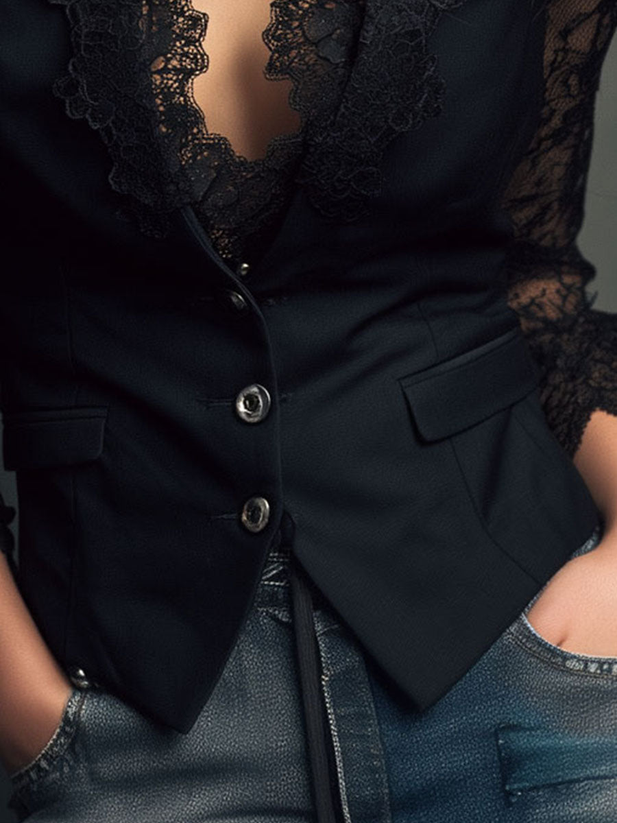 Noémie | Blazer Top with Semi-Transparent Sleeves