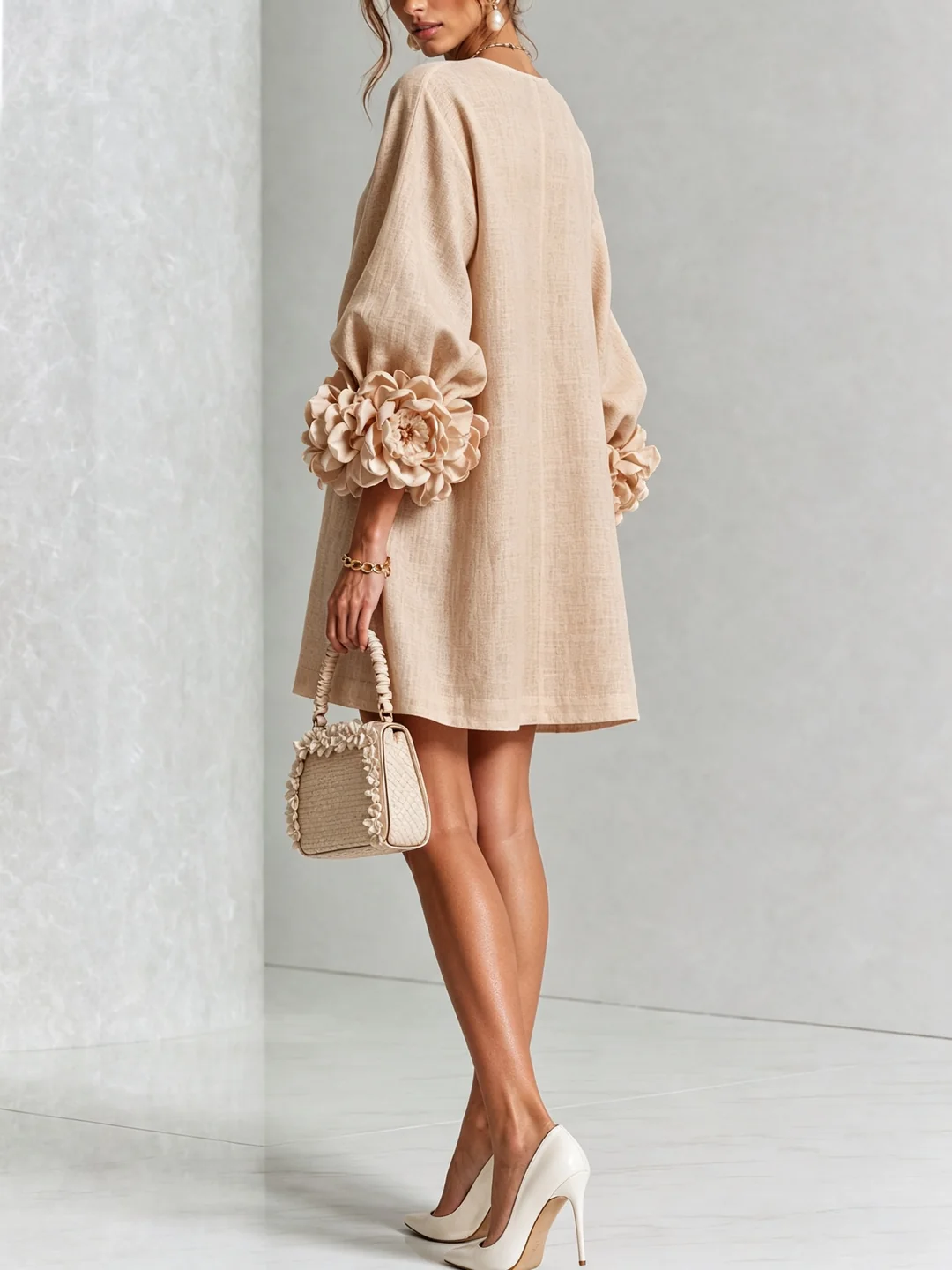 Brune | Short Linen-Blend Dress with Puff Sleeves