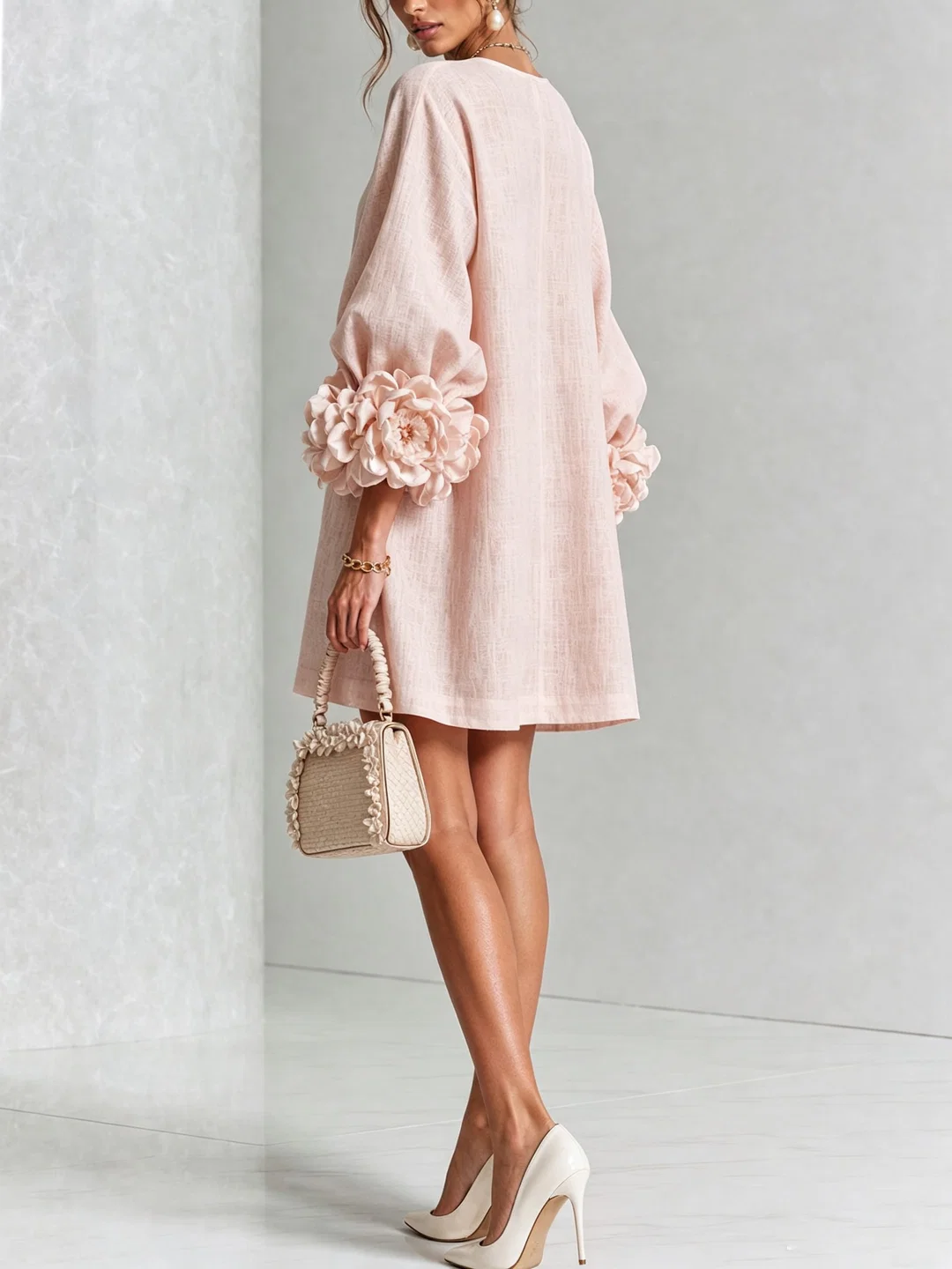 Brune | Short Linen-Blend Dress with Puff Sleeves