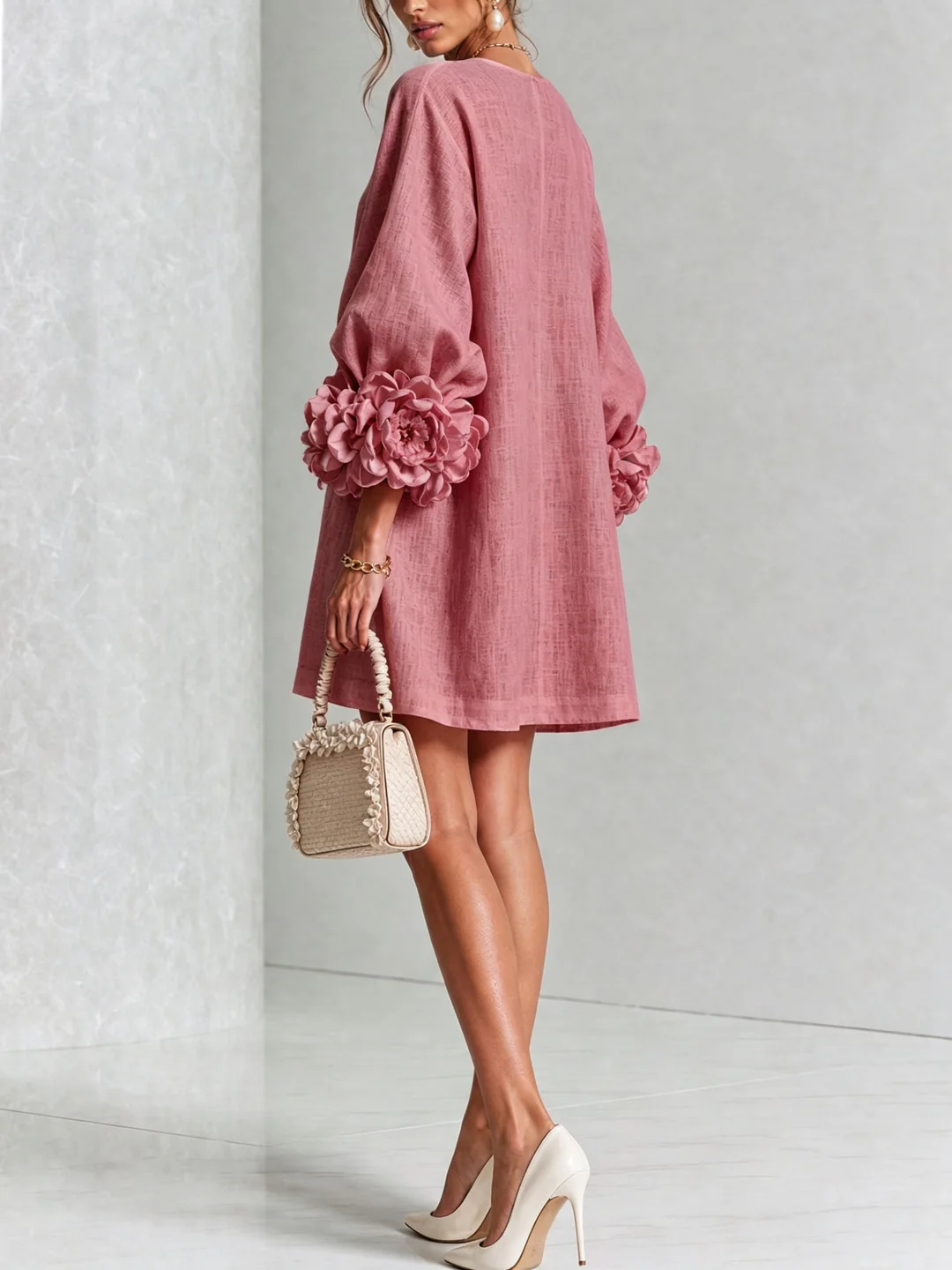 Brune | Short Linen-Blend Dress with Puff Sleeves