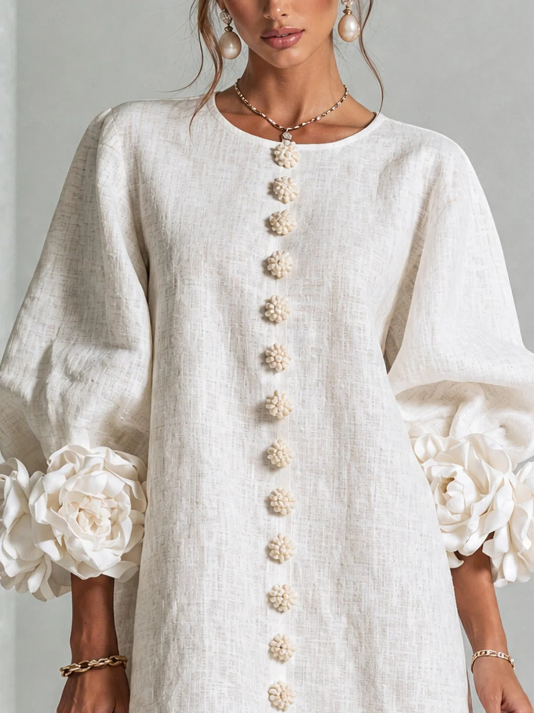 Brune | Short Linen-Blend Dress with Puff Sleeves