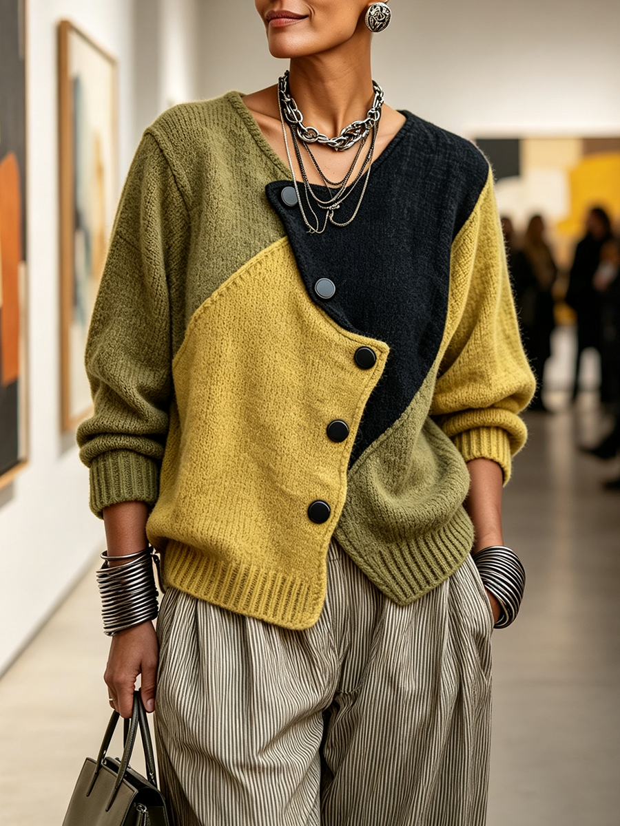 Elodie | Cozy Asymmetric Color-block Knit Sweater