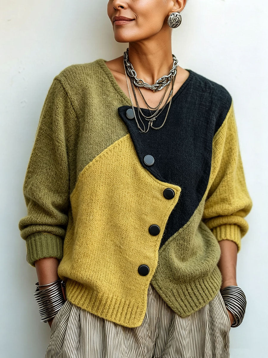 Elodie | Cozy Asymmetric Color-block Knit Sweater