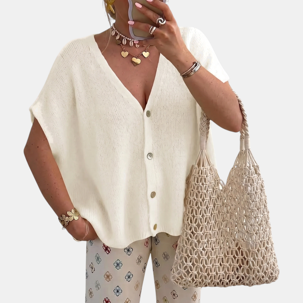Women's Short Sleeve Button Front Oversized Knit Cardigan